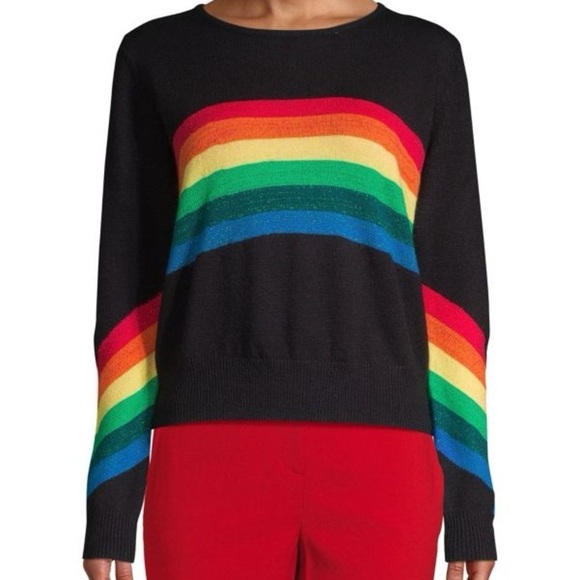 Lea & Viola Dark Heather Grey Rainbow Stripes Long Sleeve Sweater Size: Small - Picture 13 of 13